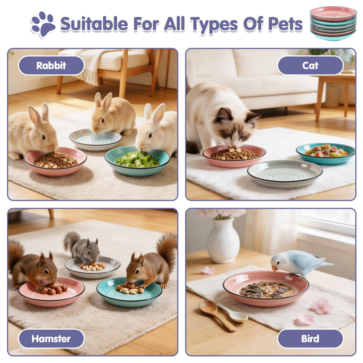 Ceramic Cat Bowls (3 Colors-6P-A)