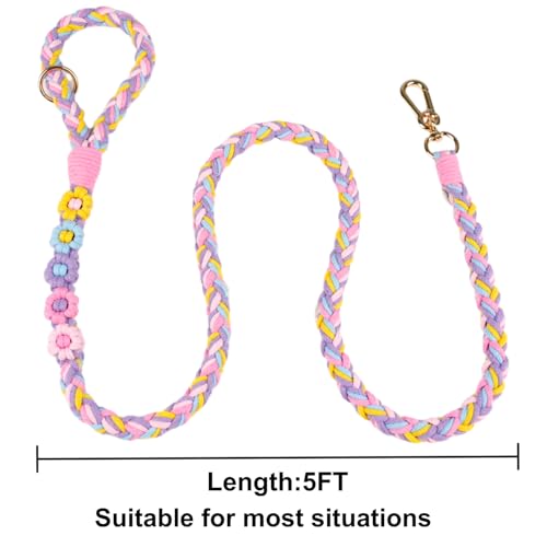5FT Braided Cotton Rope Leash for Small (Sugar Petals)