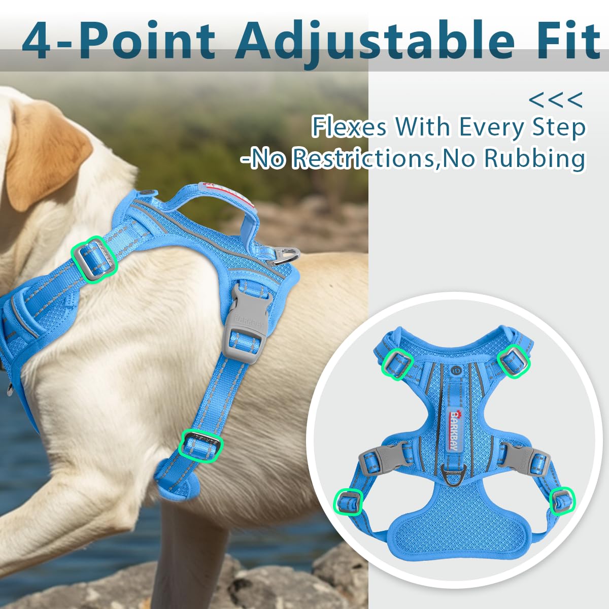 No Pull Dog Harness for Large Dogs (Blue / X-Large(Chest:30-38”))