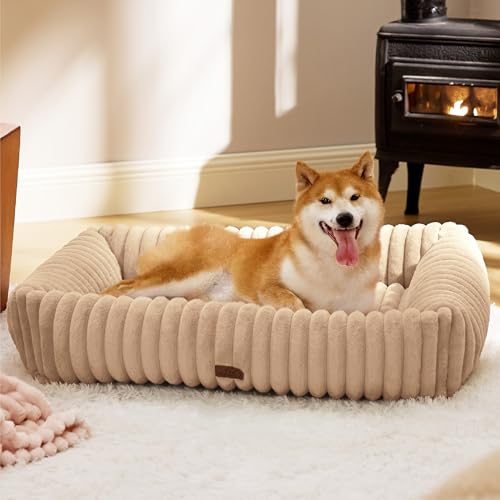 ComfyFleece® Dog Beds Large Sized Dog Washable (36.0"L x 27.0"W x 8.0"Th / Sandy Beige)