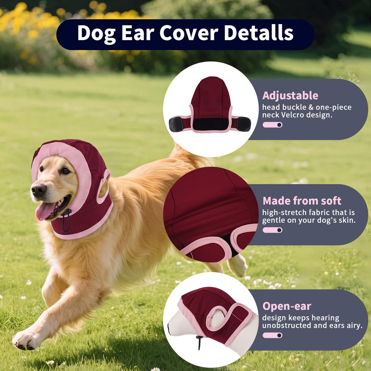 Dog Ear Muffs for Noise Protection No Shake Ear Wrap for Dogs (Red / Medium)