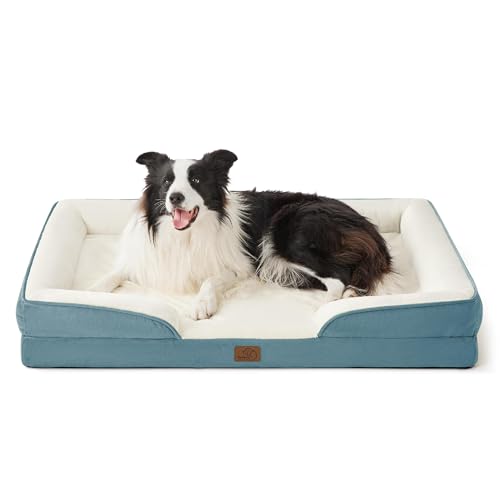 Orthopedic Dog Beds Large Sized Dog Washable Original Design (Dune Haze Blue / 35"l X 25"w X 6.5"th)
