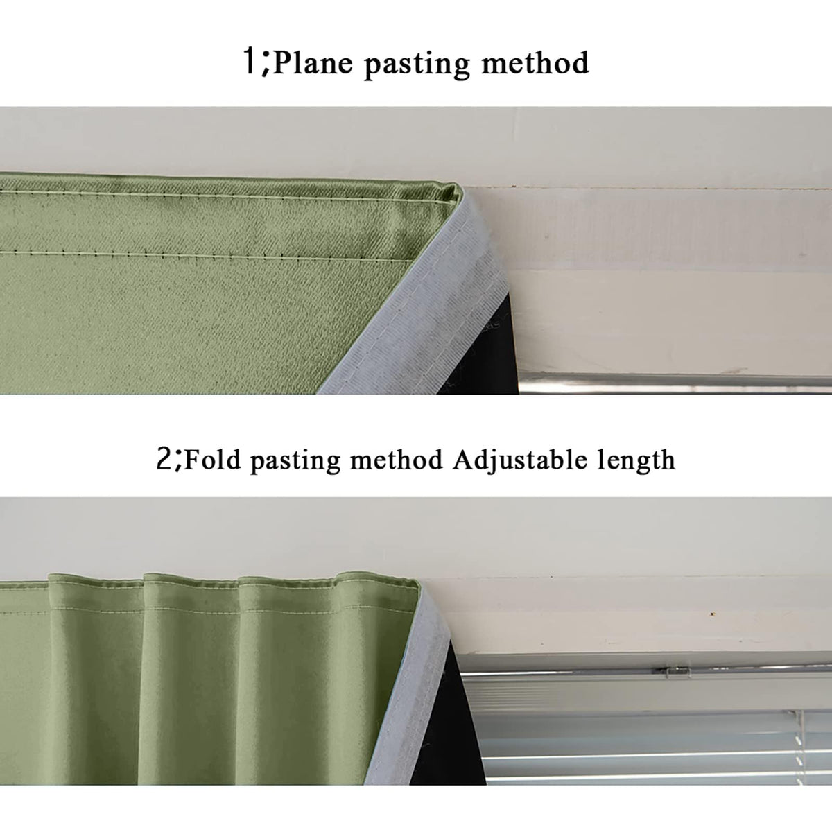 100% Blackout Shades Window Cover Self Adhesive Curtains Sticky Curtain Portable Easy Open Black Out Curtains for Bedroom Living Room No Drilling (Sage Green/ Thickened / 35"W x 71"L (Pack of 1))