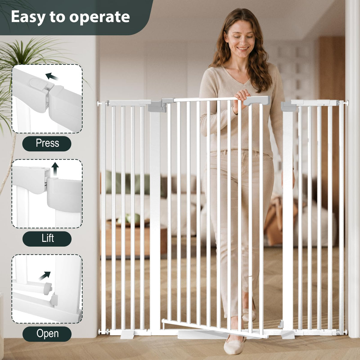 51'' Extra Tall Cat Gate for Doorways 30 (White-51"tall / 30''-40.9'' Wide)