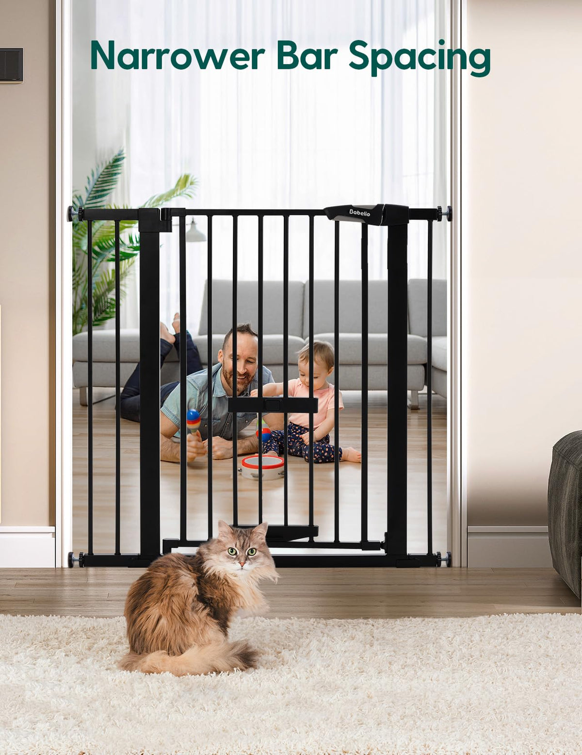 36" Tall Pet Gate with Cat Door (Black / 29-40" Wide, 36" Tall)