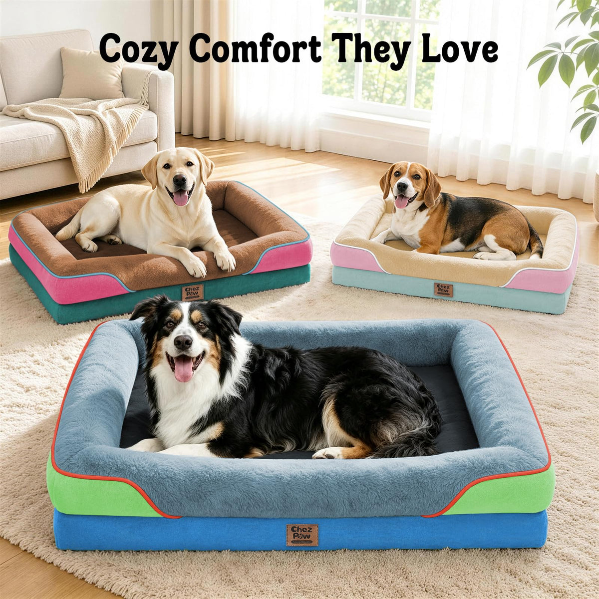 Orthopedic Washable XXL Dog Bed for Extra Large Dogs (Blue Lime / 45"L x 35"W x 7.5"Th)