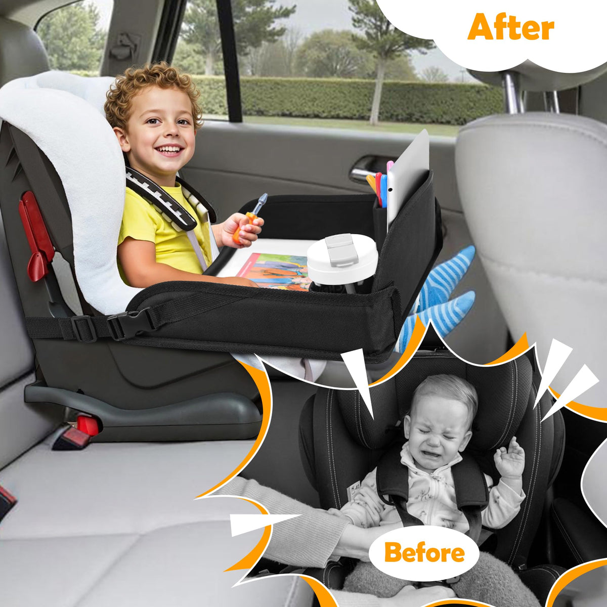 Kids Travel Tray for Car Seat (Black)