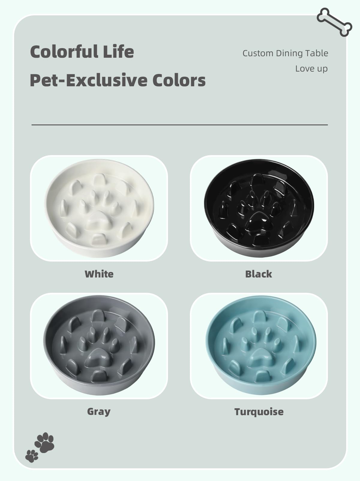 Ceramic 1.5 Cup for Small & Medium Breeds Slow Feeder Dog Bowl (Grey)