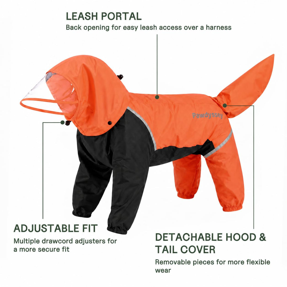 Full Body Dog Raincoat with Detachable Hood (Orange / Large)