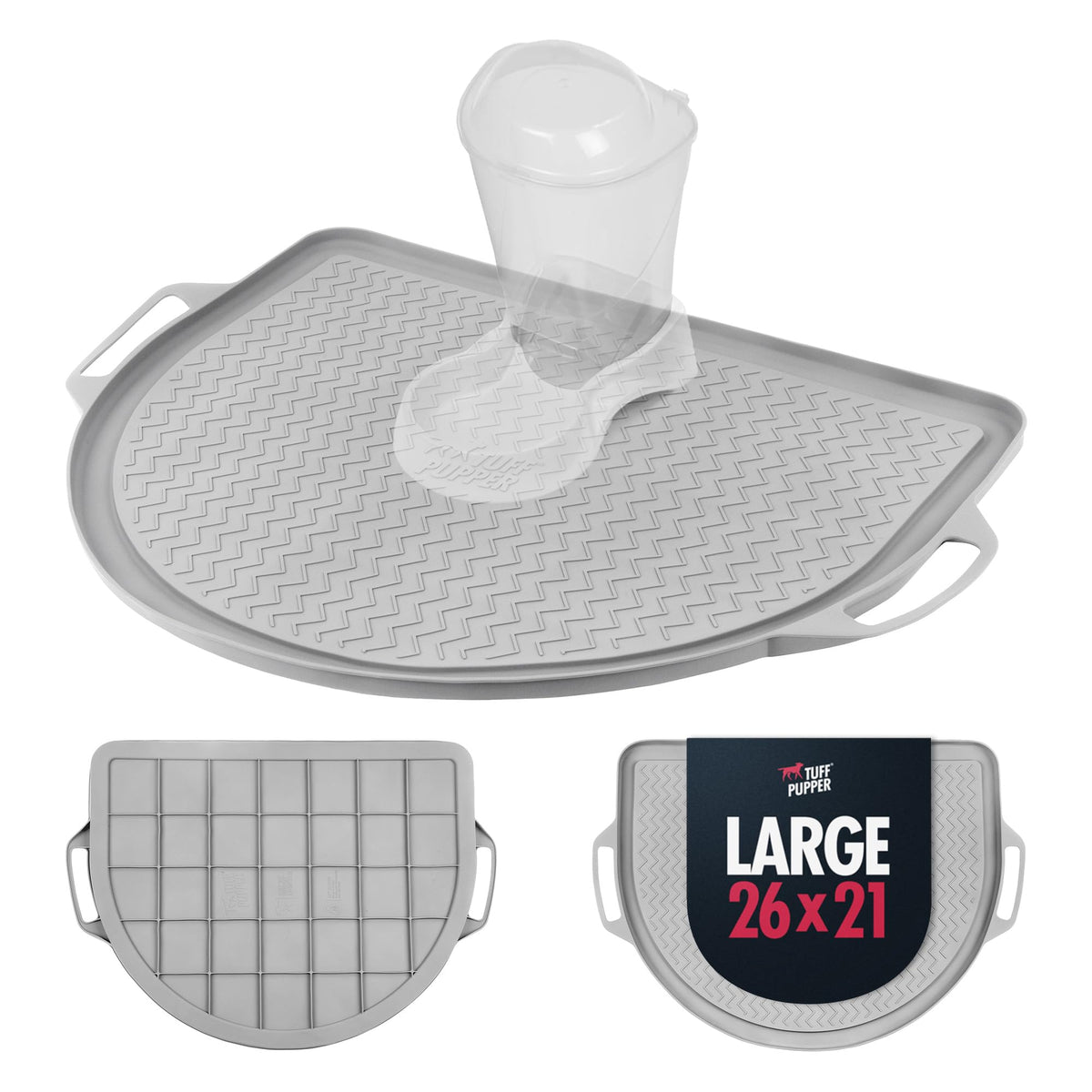 26x21 Large Waterproof Pet Feeding Mat (Gray / Semi Circle Large - 26" x 21")