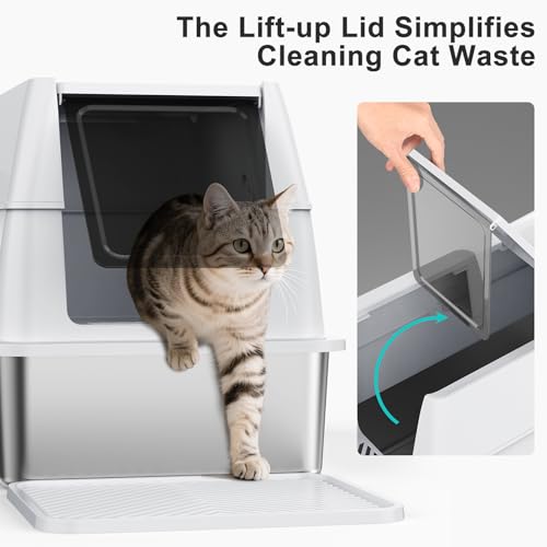 Stainless Steel Litter Box with Lid (White / X-Large)