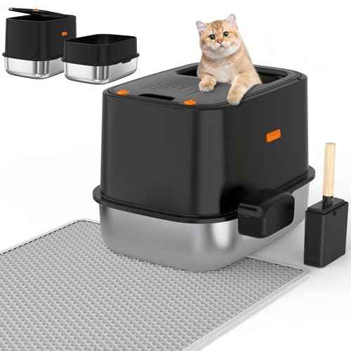 XL Stainless Steel Cat Litter Box with Lid (V-Black)