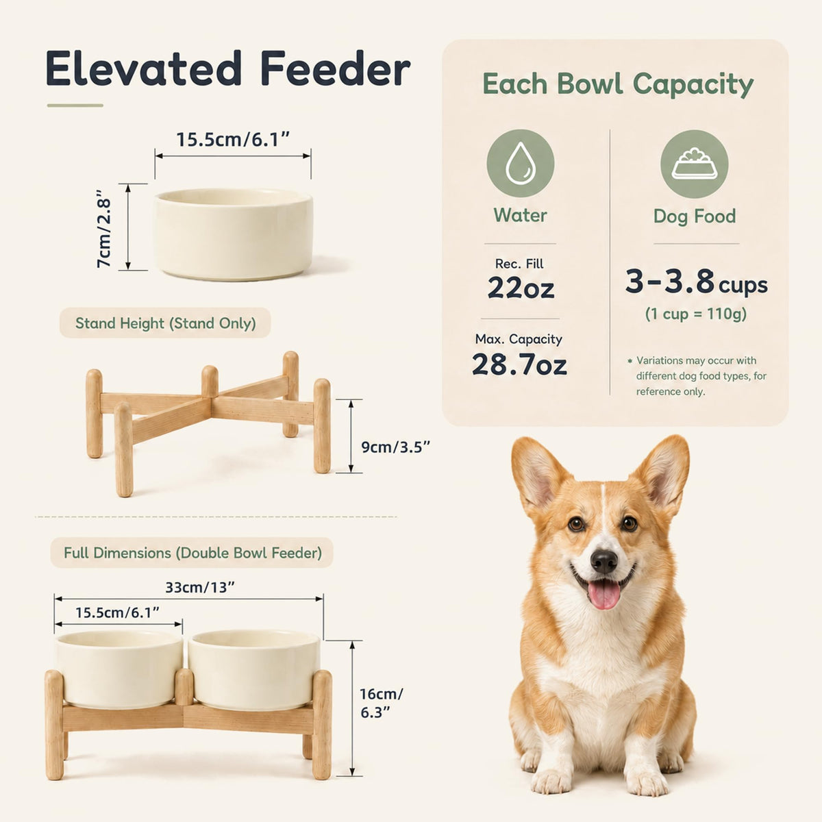 Ceramic Dog Bowls Elevated (Light Yellow)
