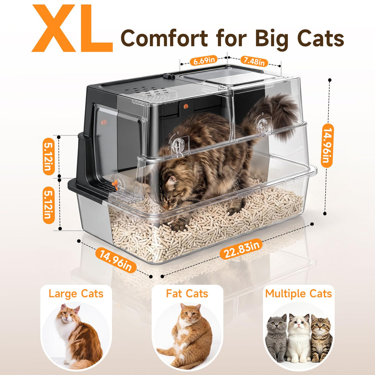 XL Enclosed Stainless Steel Litter Box with Lid (Carbon Black)