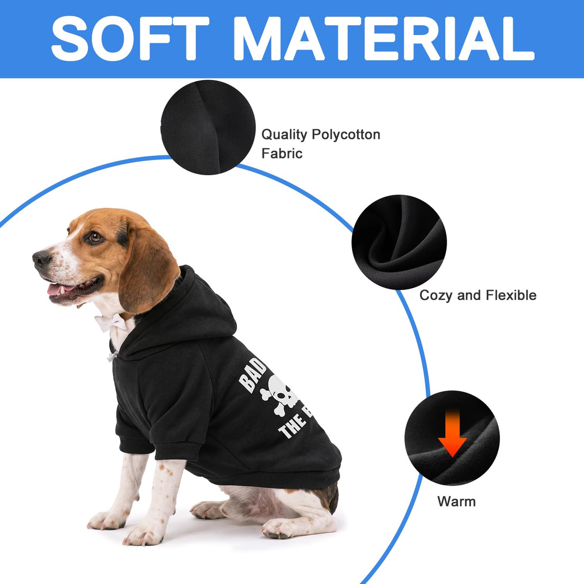 Dog Basic Hoodie Soft Dog Clothes Cold Weather Sweaters for Medium Large Dogs Cozy Fabric Warm Sweatshirt with Leash Hole for Boys (Skull / L (Back: 20.47",Chest: 28.35",20-35lbs))