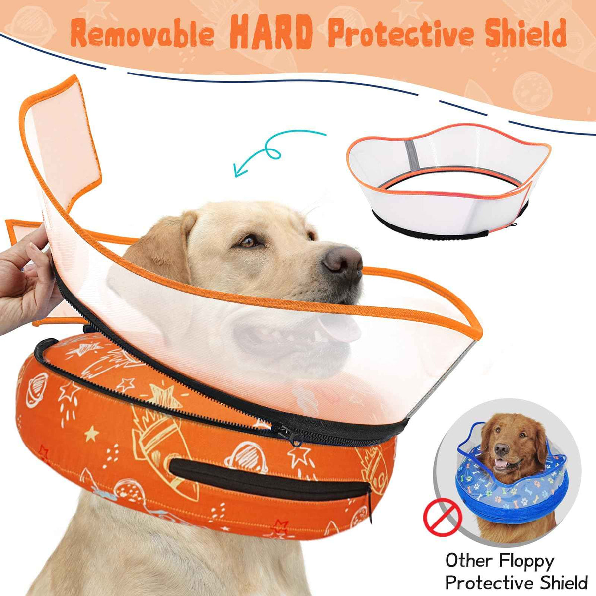 Elevated Inflatable Dog Cone Collar to Stop Licking (Orange / XL(Neck 14"-18"))