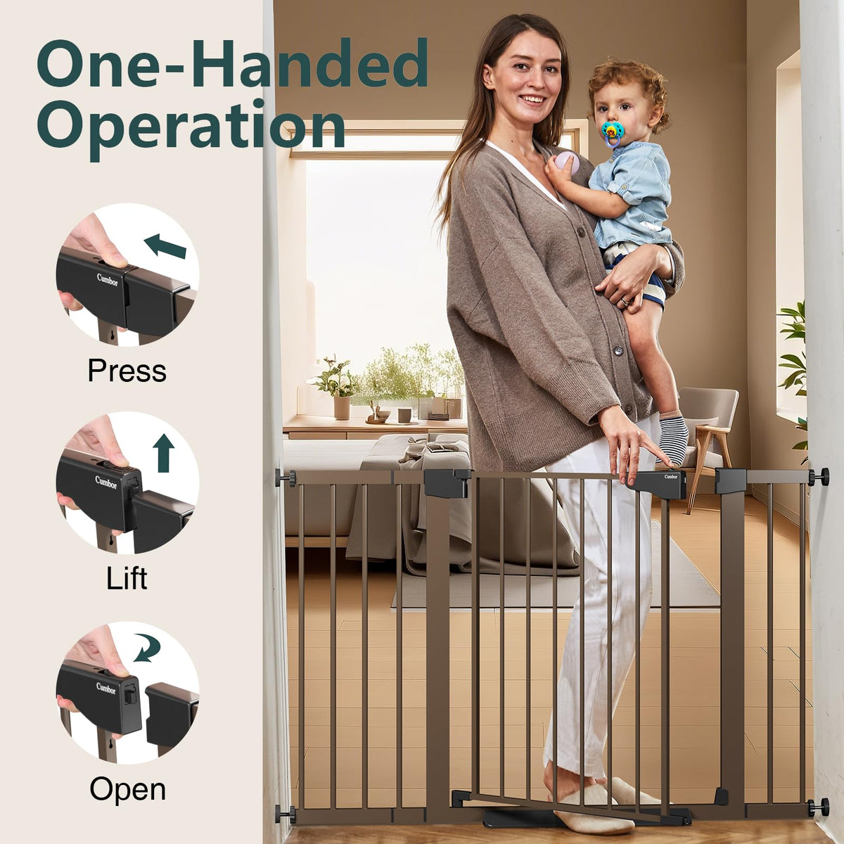 30 48 in Baby Gate for Stairs (Brown / 30-48"W x 30.5"H)