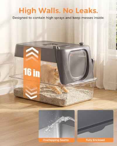 XL Stainless Steel Cat Litter Box with Lid (Gray / 24" L × 16" W × 16" H)