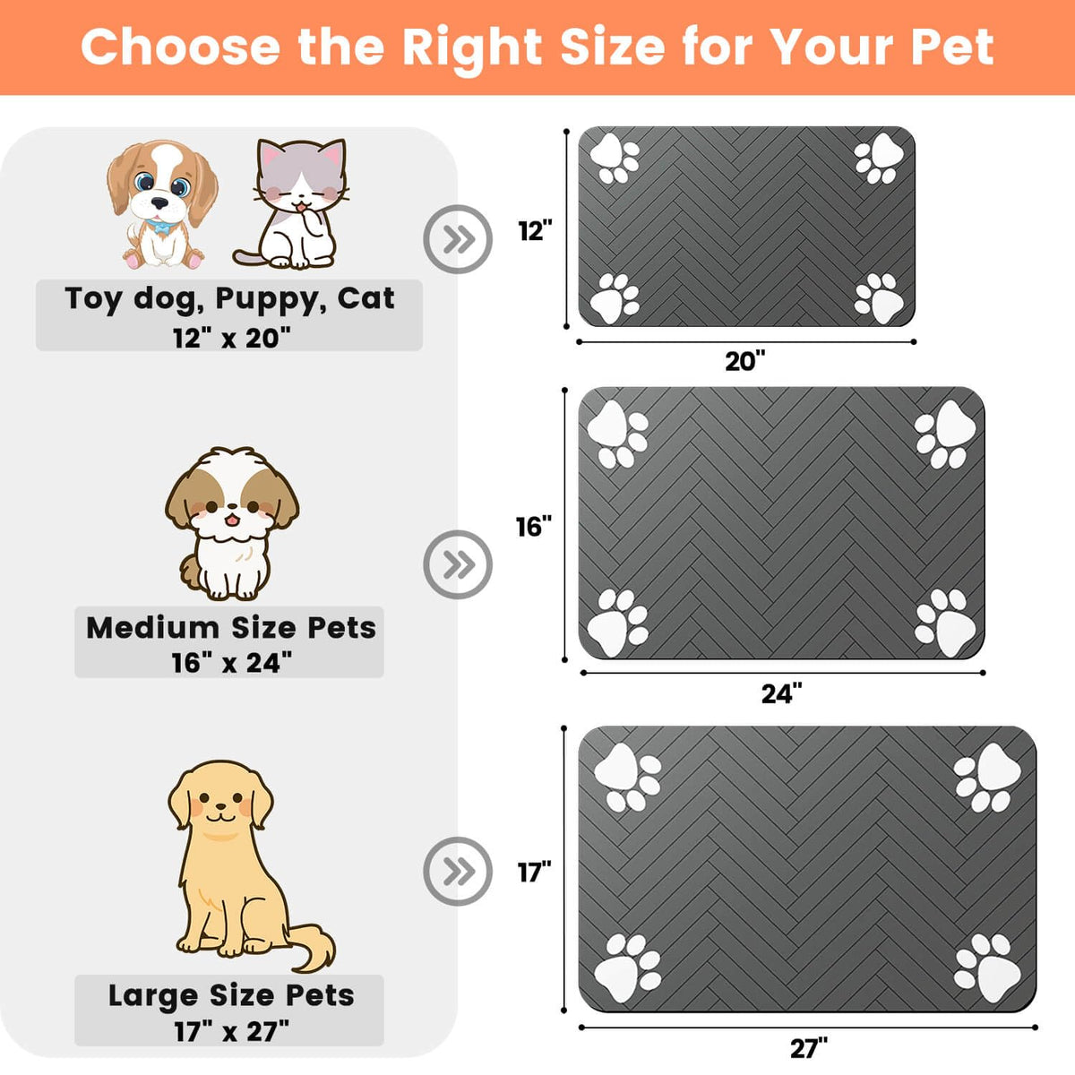 Pet Feeding Mat (Dark Gray / 27"L x 17"W)