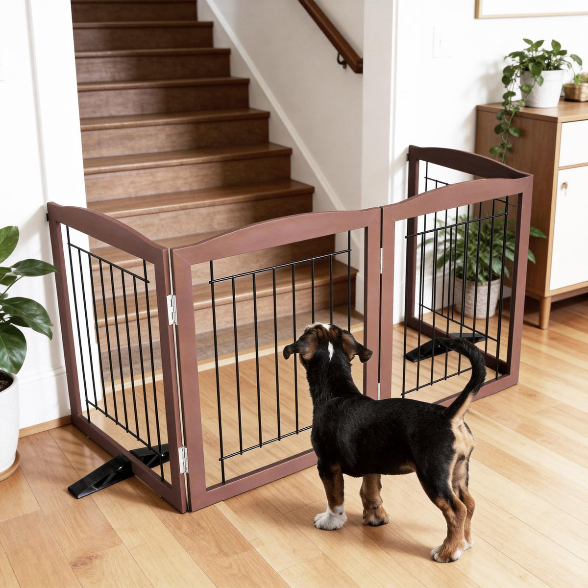 Freestanding Dog Fence Indoor (Brown / 【4 Panels】80''w x 24''h)