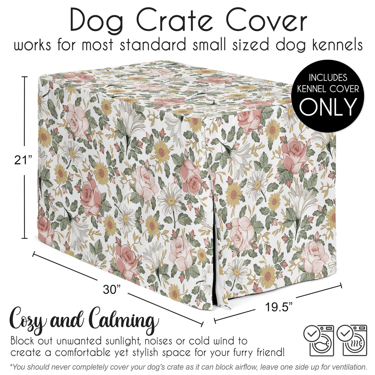 30in. Small Medium Dog Crate Cover (Vintage Floral Pink and Green / 30.0"L x 21.0"W x 19.5"H)