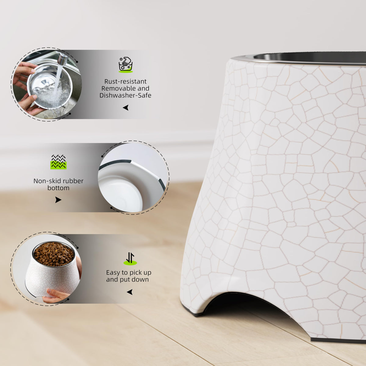 Elevated Dog Bowls with Stainless Steel Bowl (White-Crackle / S/1 Cup)