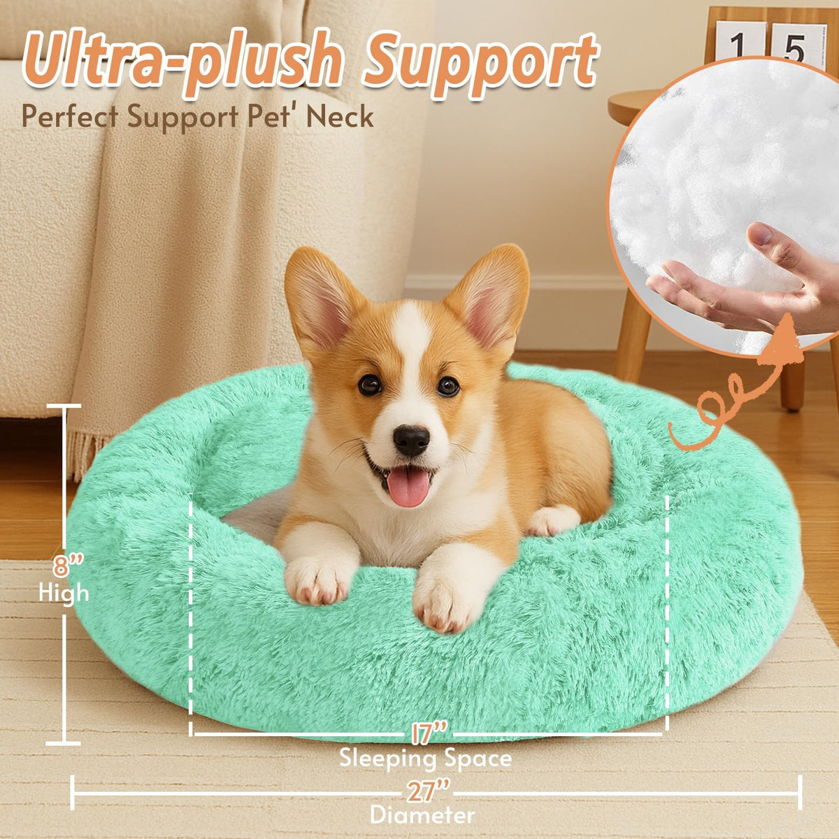Calming Dog Bed Medium Size Dog (Mint Green / 27.0"L x 27.0"W x 8.0"Th)