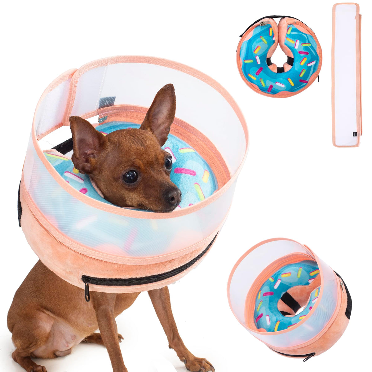 Inflatable Dog Cone Collar with Enhanced Anti (Small / Donut Blue)