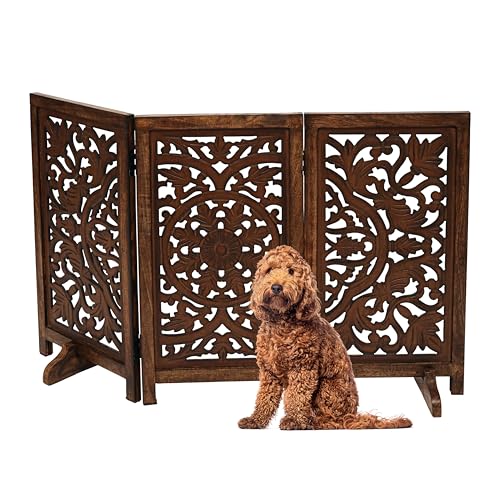 Freestanding Pet Gate for Dogs (Burnt / 48x28" 3 Panel Circle)
