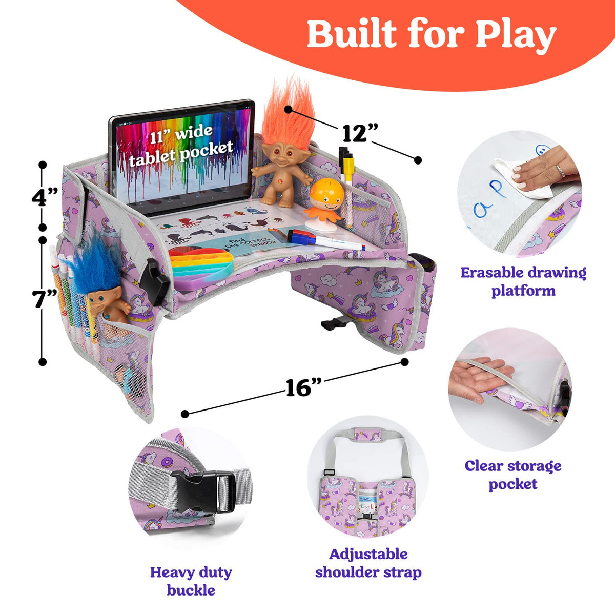 Kids Travel Tray for Car (Pink Unicorn)