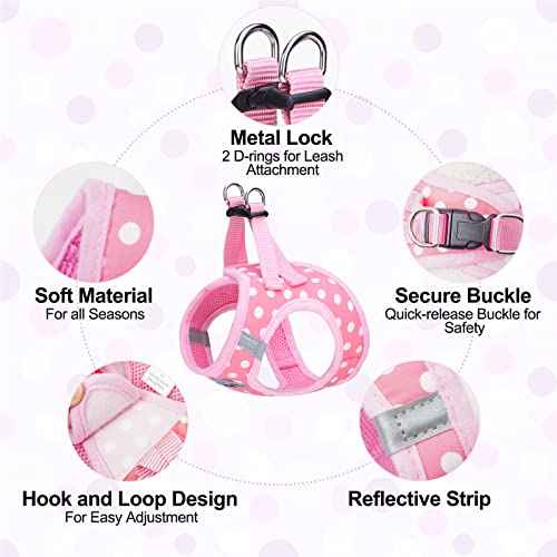 Step in Dog Harness and Leash Set (XX-Small(Chest Girth 11.5"-13") / Pink Polka Dots)
