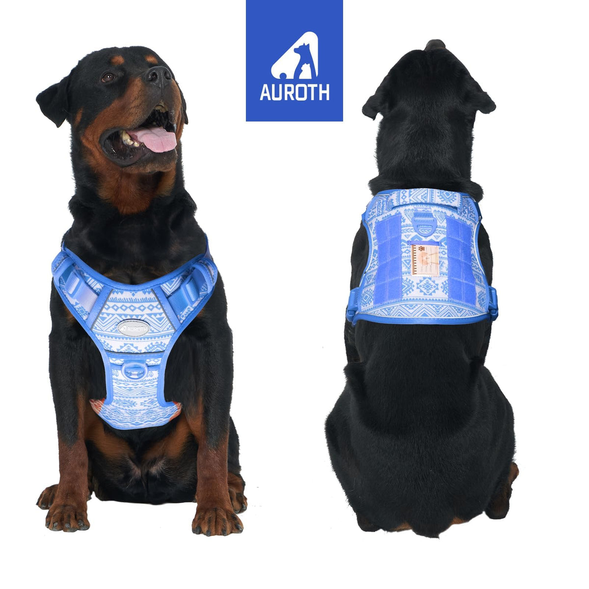 Tactical Dog Harness for Large Dogs (Tribal Patterns-Blue / XL(Neck:20-31",Chest:26-42"),75-135 lbs)
