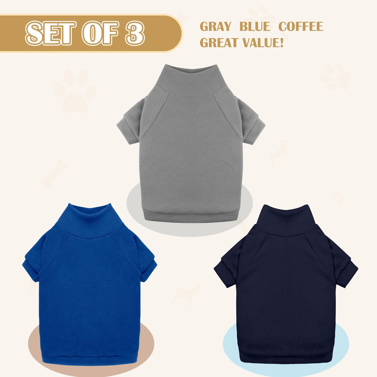 3 Pack Dog Sweaters for Small Dogs (S / Gray Royal Blue Navy)