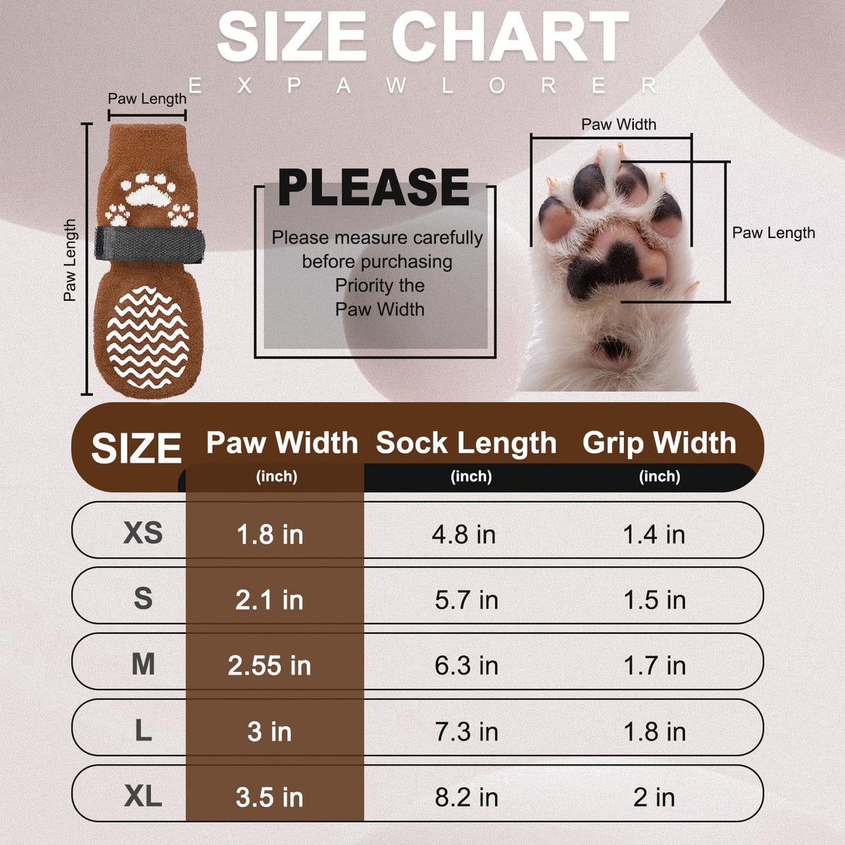 Anti Slip Dog Socks to Prevent Licking Paws for Hot Pavement (Thick Brown / Medium)