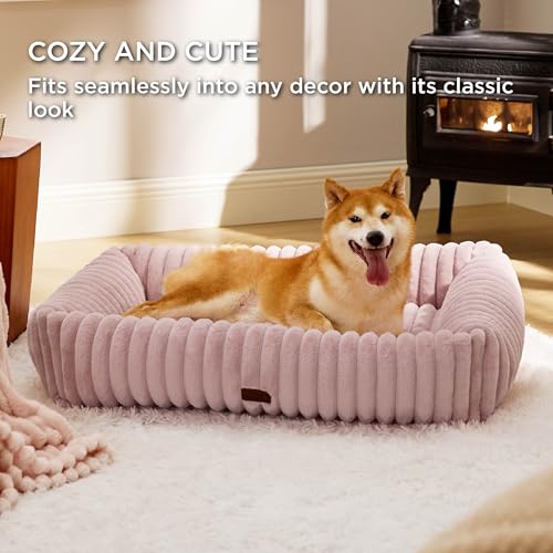 ComfyFleece® Cute Dog Beds Large Sized Dog Washable (36.0"L x 27.0"W x 8.0"Th / Blush Pink)