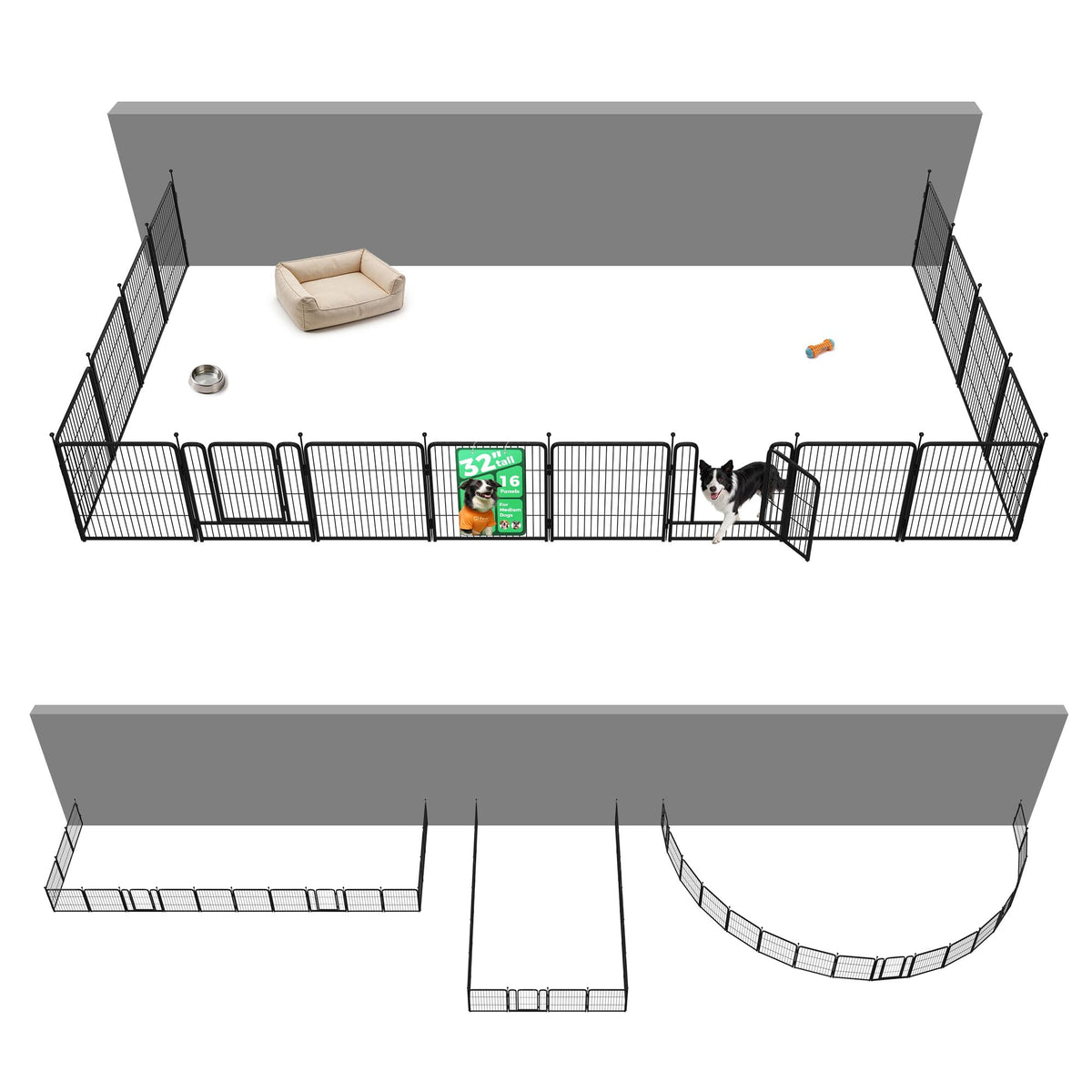 Rollick Dog Playpen with Fence (Black / 32"H)