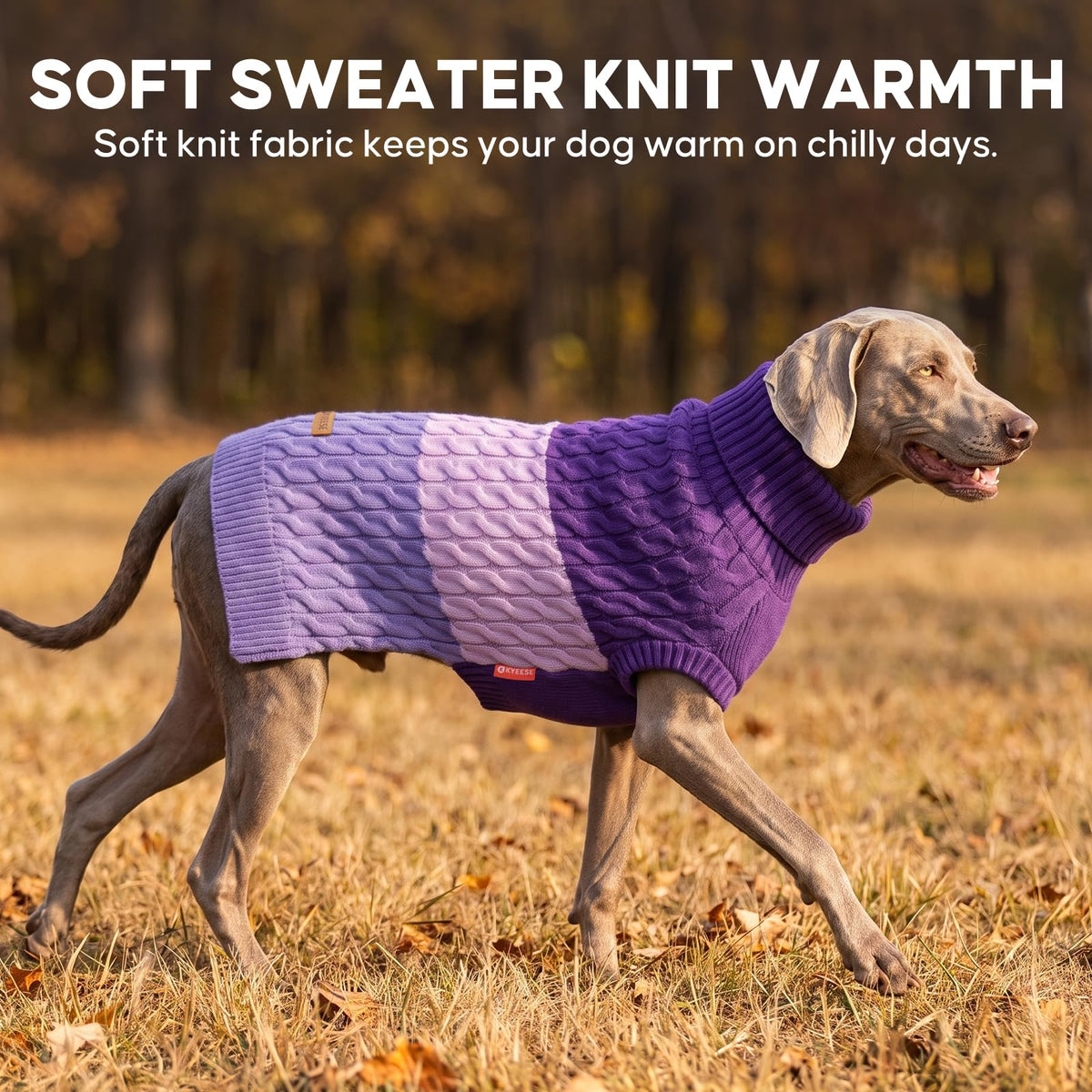 Turtleneck Dog Sweater for Large Dogs Color Block Thermal Knit (3XL / Purple)
