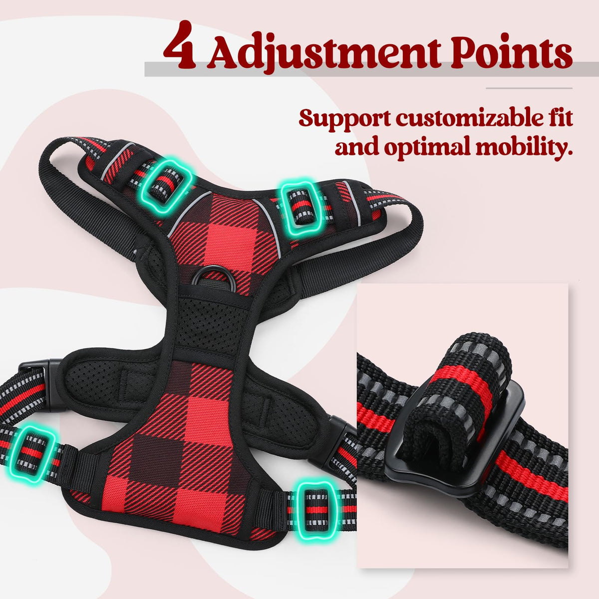 Dog Harness No Pull for Small Dogs with 2 Leash Clips (Small / Red Plaid)