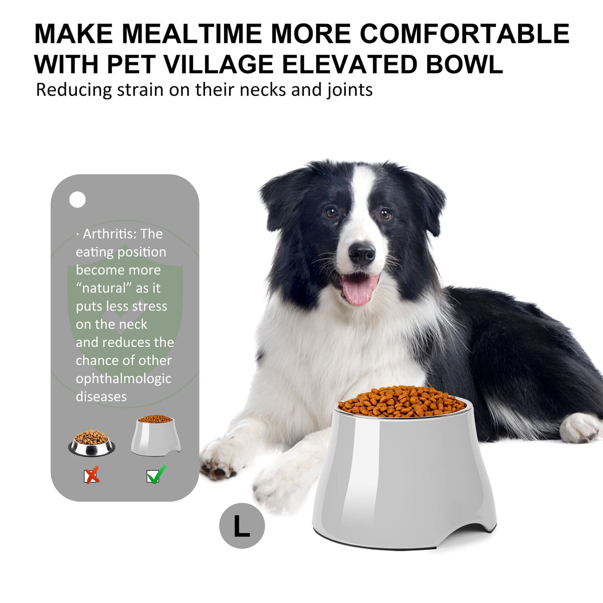 Dog Bowls Cone Friendly Non Slip Single Dog Bowl with Stainless Steel Inner (Large(3 Cups) / Gray)