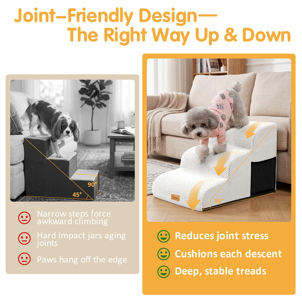 3 Tiers Foam Dog Ramps (White / 23.6*15.7*15.7)