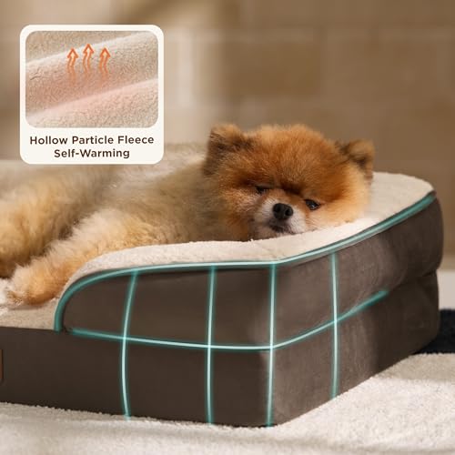 Self Warming Orthopedic Dog Beds for Small Dogs Washable Original (Self Warming-Brown / 24"l X 18"w X 6"th)
