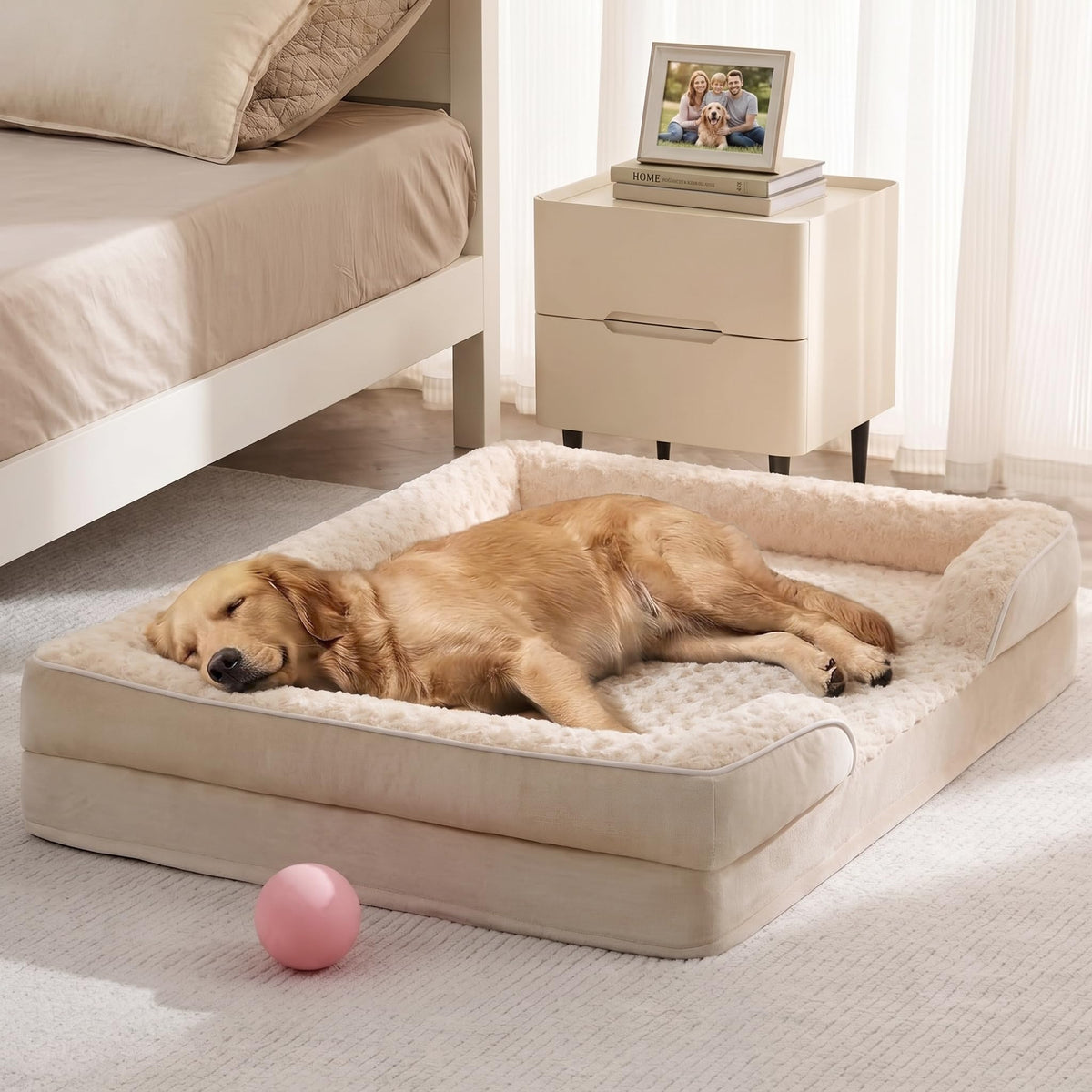 Orthopedic Washable XXL Dog Bed for Senior Dog Cozy Sleep (54.0"l X 36.0"w X 7.0"th / Beige)