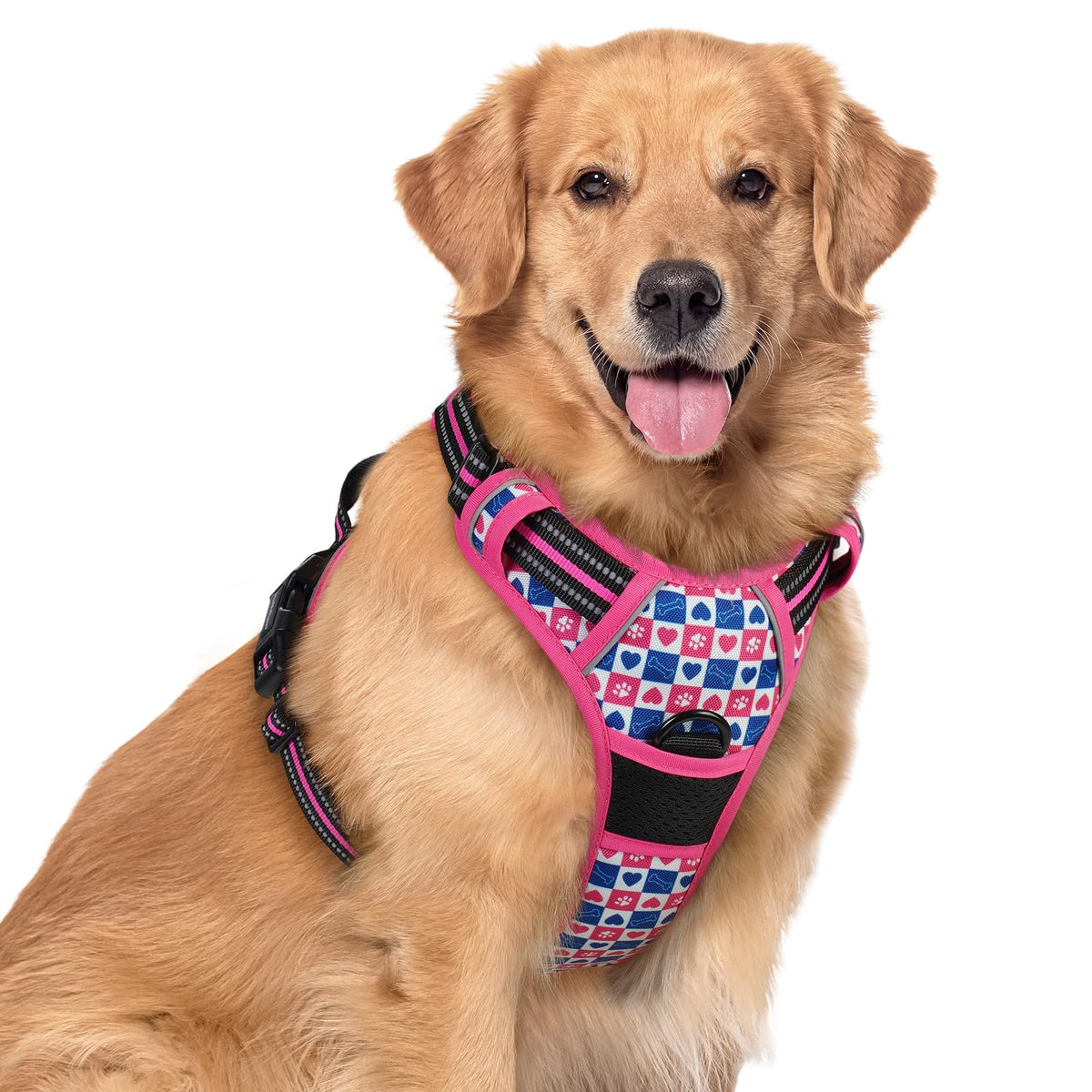 Dog Harness No Pull for Large Dogs with 2 Leash Clips (X-Large / Hot Pink Grid)
