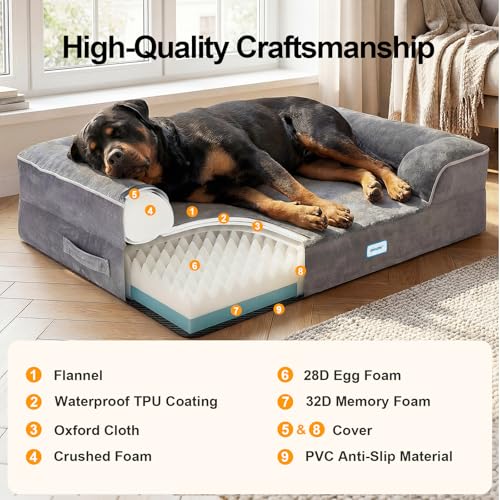 Orthopedic Extra Large Dog Bed Couch (45" x 33" x 7.5" / 01-Gray)