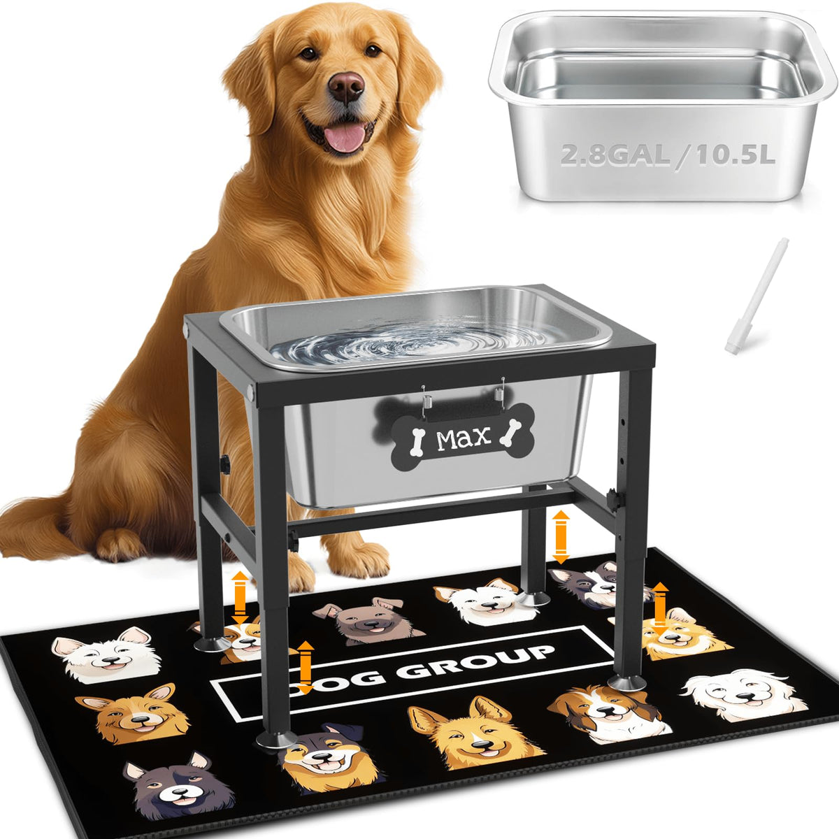 2.8 Gallon Elevated Large Dog Water Bowl (2.8 GAL Bowl / Height: 9.45-14.2")