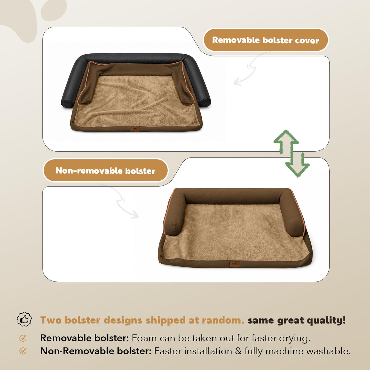 Orthopedic Waterproof Jumbo Dog Bed with Bolster for Extra Large Dogs (53.0"L x 42.0"W x 8.0"Th / Brown)
