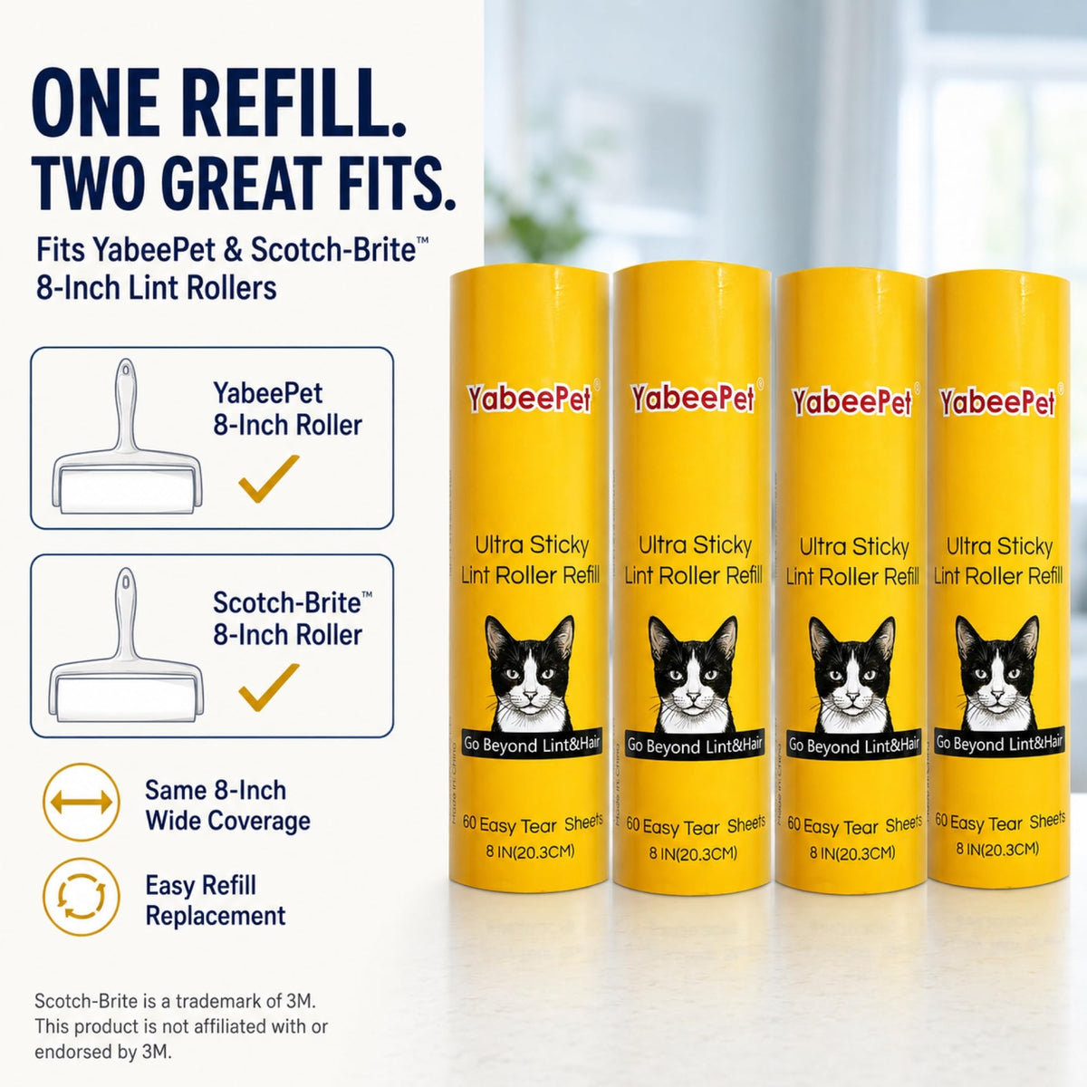 8 Inch Extra Sticky Large Lint Roller Refills