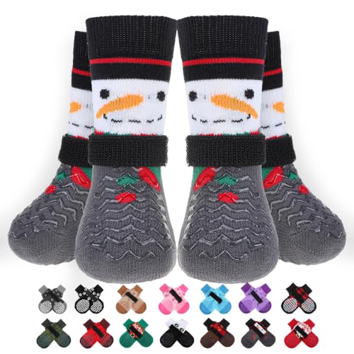 Anti Slip Dog Socks to Prevent Licking Paws for Hot Pavement (White & Grey / Medium)