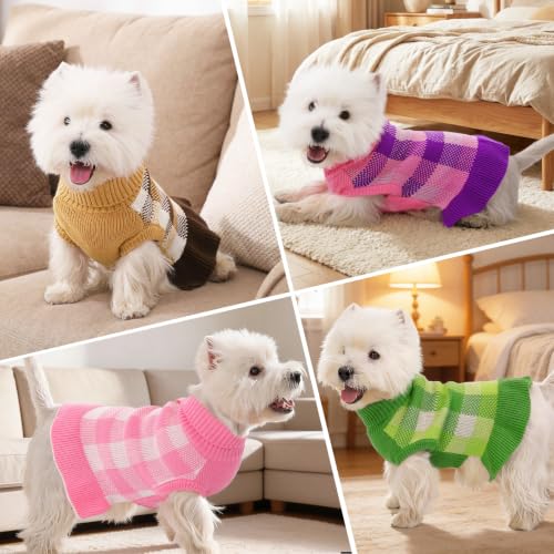 Dog Sweater Dress Plaid Knitwear for Large Dogs Girl Christmas Clothes (Purple / XXX-Large)