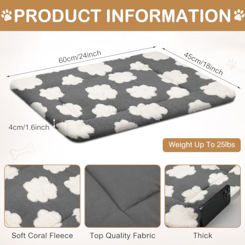 4 Pcs Dog Crate Pads Soft Warm (Rectangular 18 x 24 x 1.6 Inch / Clouds / Gray)